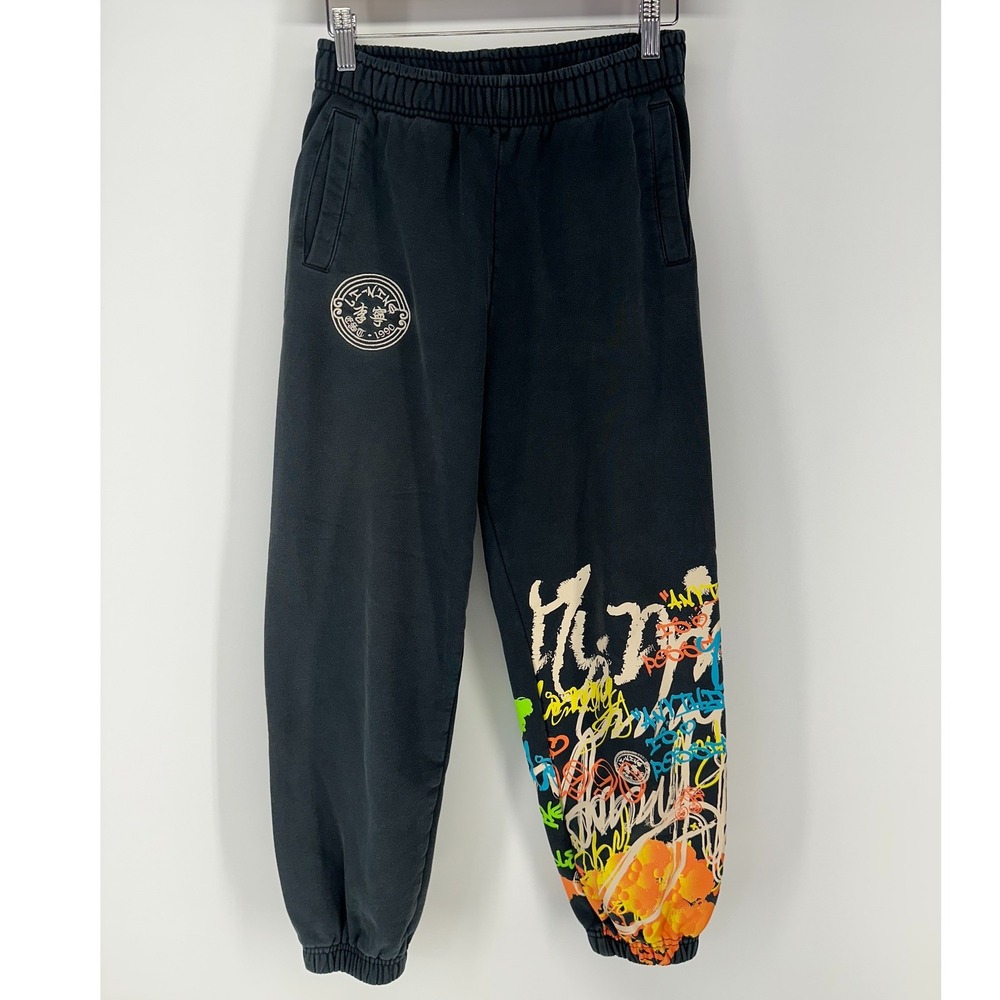 Li-Ning Jogger Sweatpants Mens Small Black Graffiti Graphic Streetwear YKLR144-2